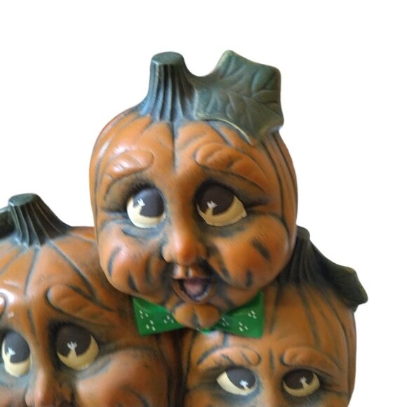 Ceramic Jack-O-Lantern Pumpkin People Smiling With Bow Ties Vintage Hall… - Picture 3 of 9
